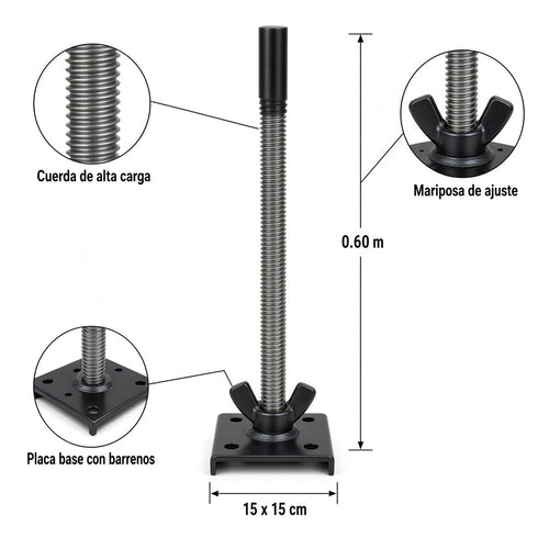 Base regulable (tornillo nivelador) — Medidas, especificaciones y detalles | Andamiada