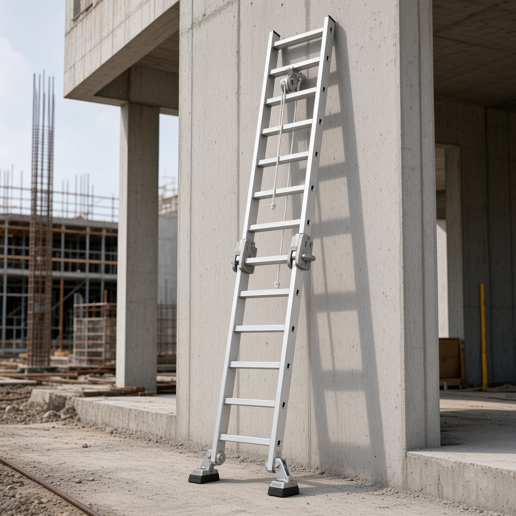 Escalera de extensión de aluminio 4.40–8.00 m — Equipo instalado en obra de construcción | Andamiada