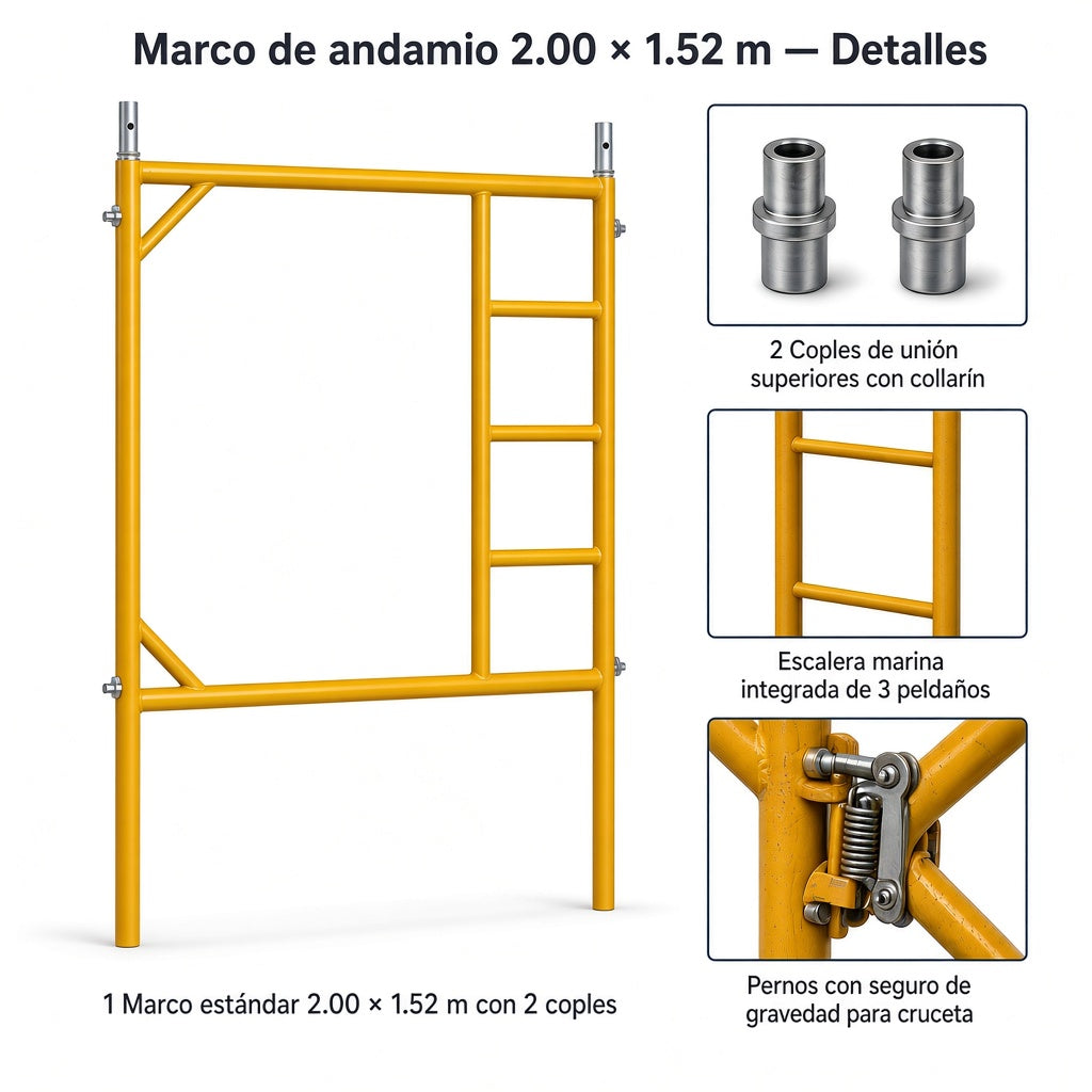 Marco de andamio estándar CAUSA 2.00 × 1.52 m — Qué incluye y detalles