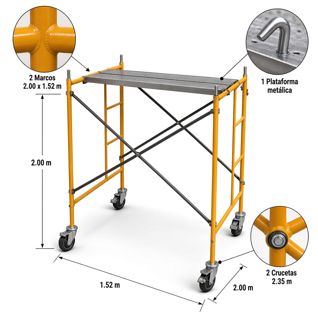 Módulo de andamio 1.52 × 2.00 × 2.50 m (1 cuerpo) — Medidas, especificaciones y detalles | Andamiada