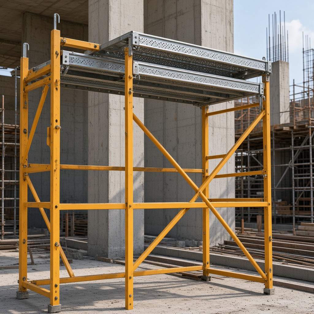 Plataforma metálica antiderrapante 2.00 × 0.48 m — Equipo instalado en obra de construcción | Andamiada
