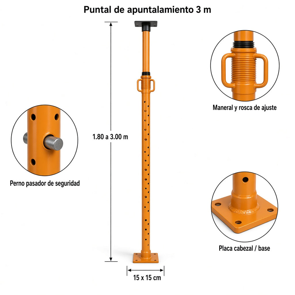 Puntal de apuntalamiento 3 m — Medidas, especificaciones y detalles | Andamiada