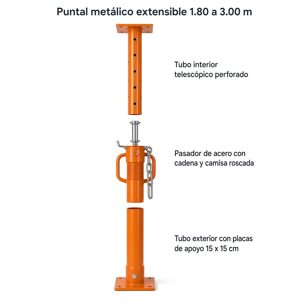 Puntal de apuntalamiento 3 m — Qué incluye y despiece de componentes | Andamiada