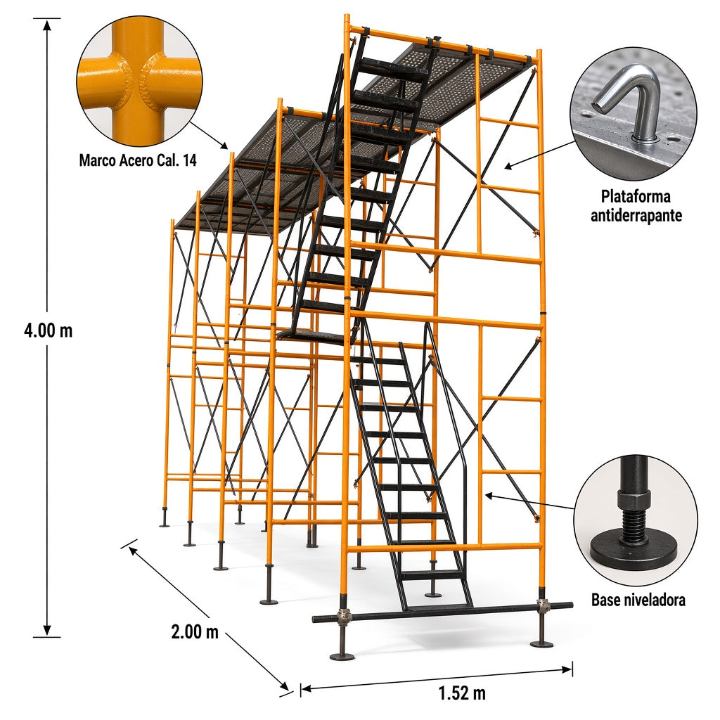 Torre de andamio 4 m (paquete 2 cuerpos) — Medidas, especificaciones y detalles | Andamiada