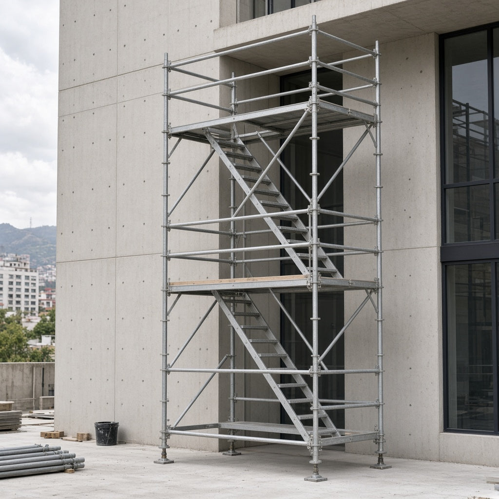 Torre de andamio 4 m (paquete 2 cuerpos) — Equipo instalado en obra de construcción | Andamiada